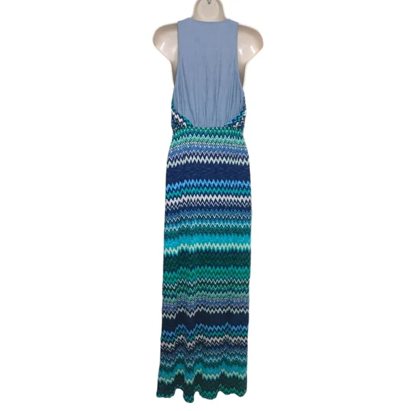 The Addison Story Blue Green Chevron Sleeveless Maxi Dress Women's Size Small S - Picture 5 of 13
